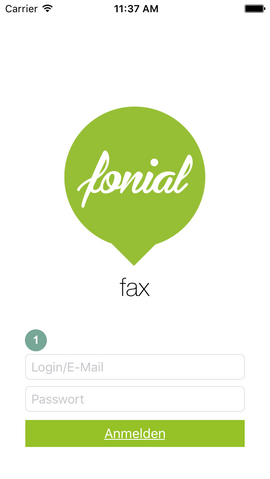 E-Fax-App Anmeldeoberfläche