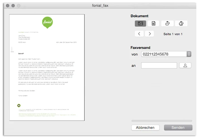 Fax versenden fonial Fax-Druckertreiber