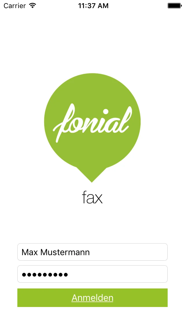 Screenshot Anmeldung