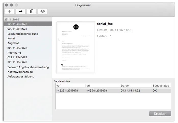Fax-Journal Mac Fax-Druckertreiber