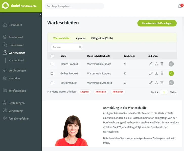 fonial-Kundenkonto: Warteschleife