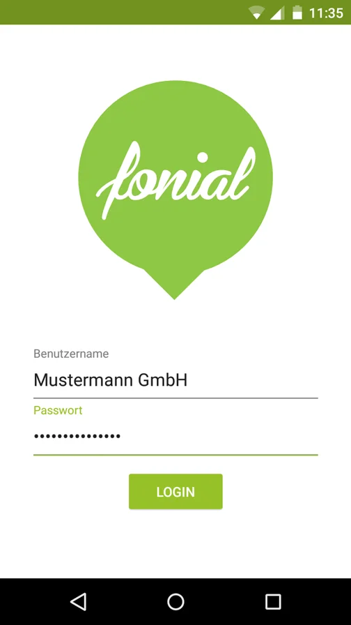 Screenshot Anmeldung