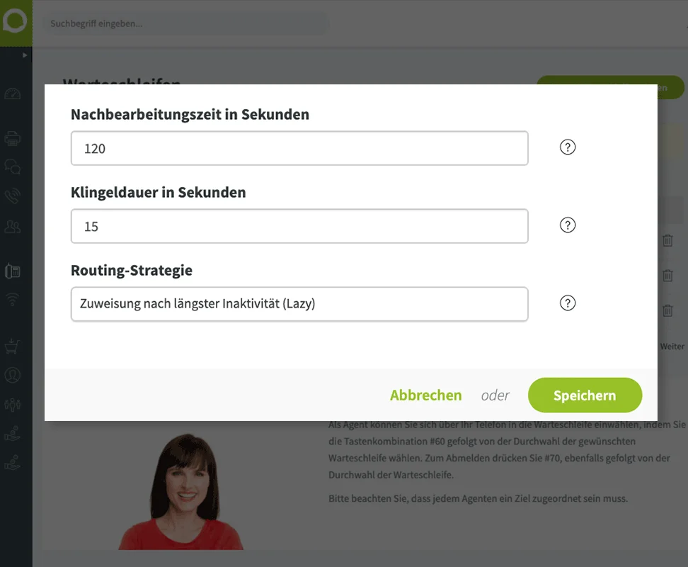 Warteschleife Nachbearbeitungszeit einrichten Warteschleife Nachbearbeitungszeit einrichten