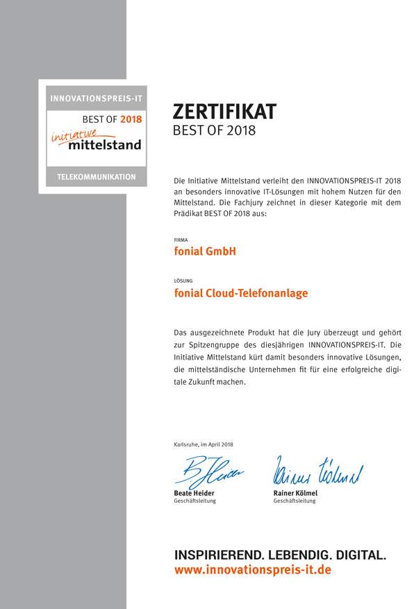 Innovationspreis IT Zertifikat Innovationspreis IT Zertifikat