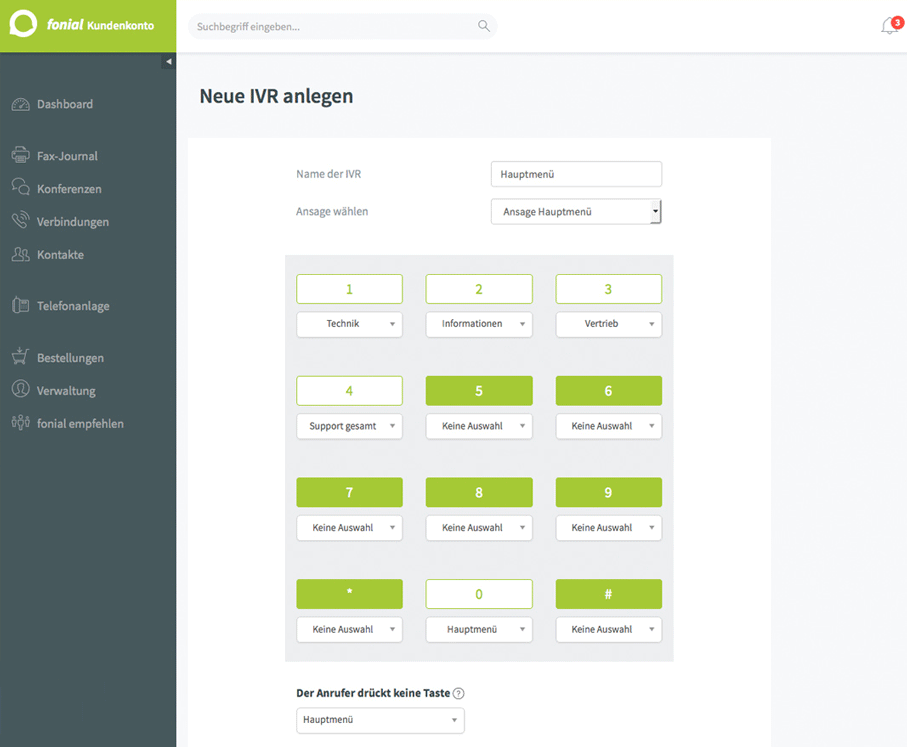 fonial-Kundenkonto: Interactive Voice Response (IVR)