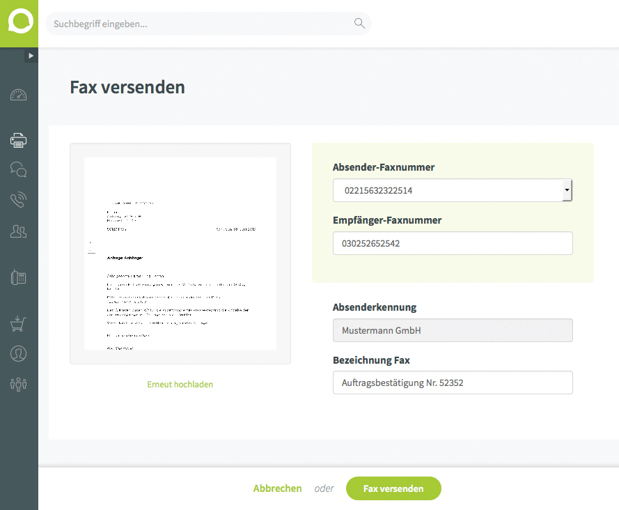 fonial-Kundenkonto: Web2Fax