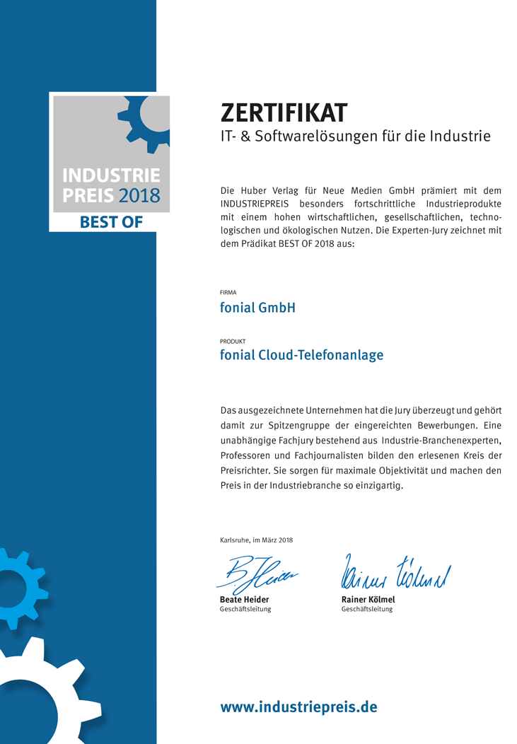 Zertifikat Industriepreis Zertifikat Industriepreis