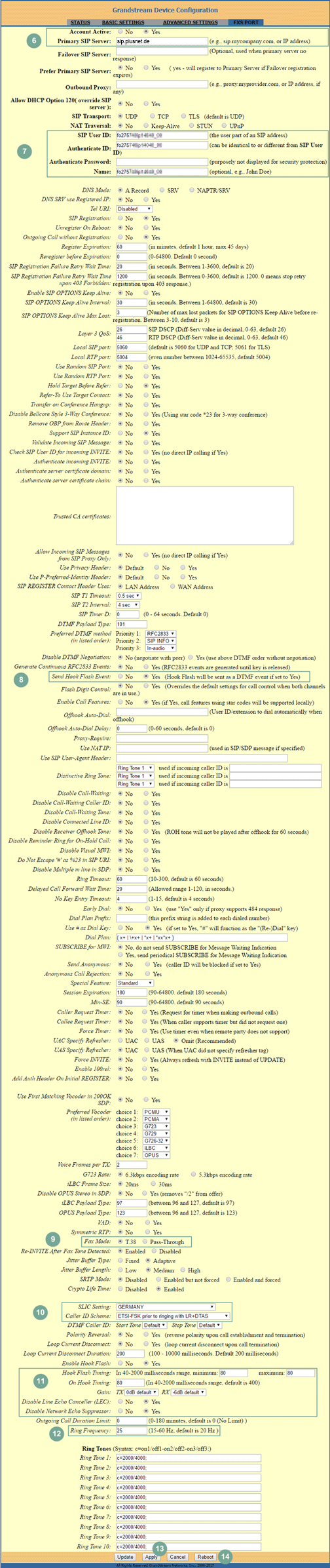 Screenshot SIP Konfiguration