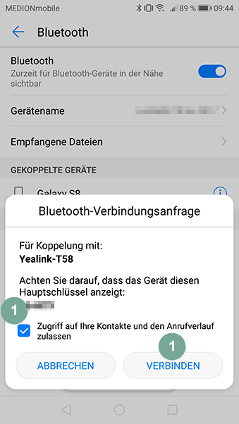 Bluetooth-Verbindungsanfrage auf dem Smartphone