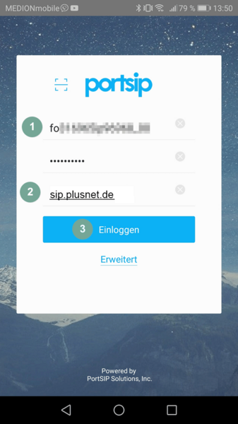 Bei PortSIP einloggen