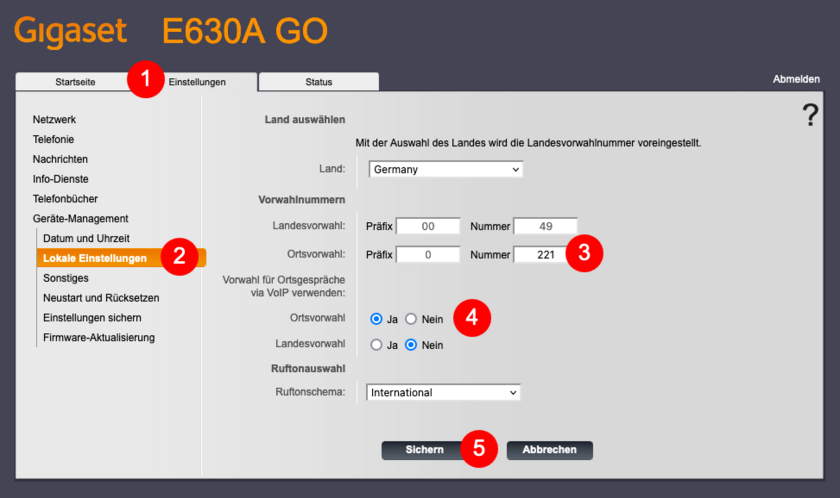 Automatische Vorwahl Gigaset E630