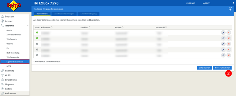 FritzBox Neue Rufnummer anlegen