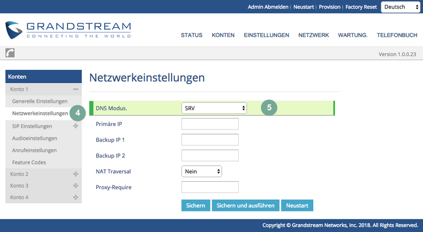 Netzwerkeinstellungen Grandstream GXP2170