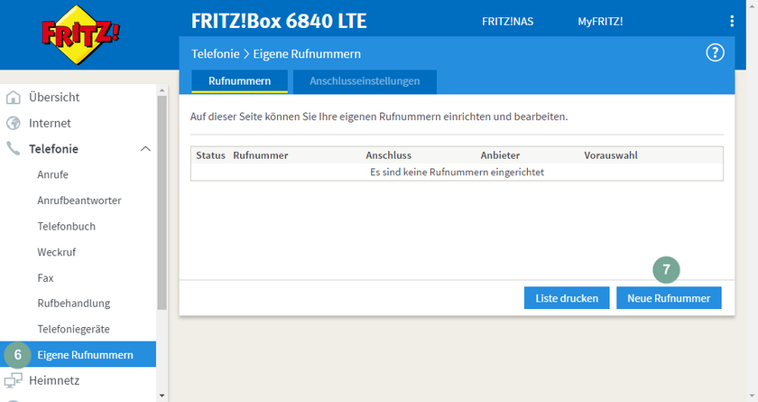 FritzBox eigene Rufnummern aufrufen