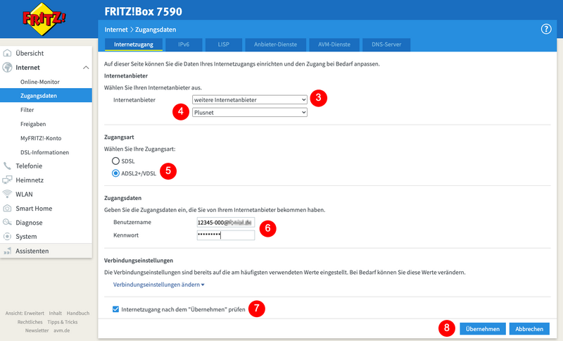 Einrichtung FritzBox Zugangsdaten