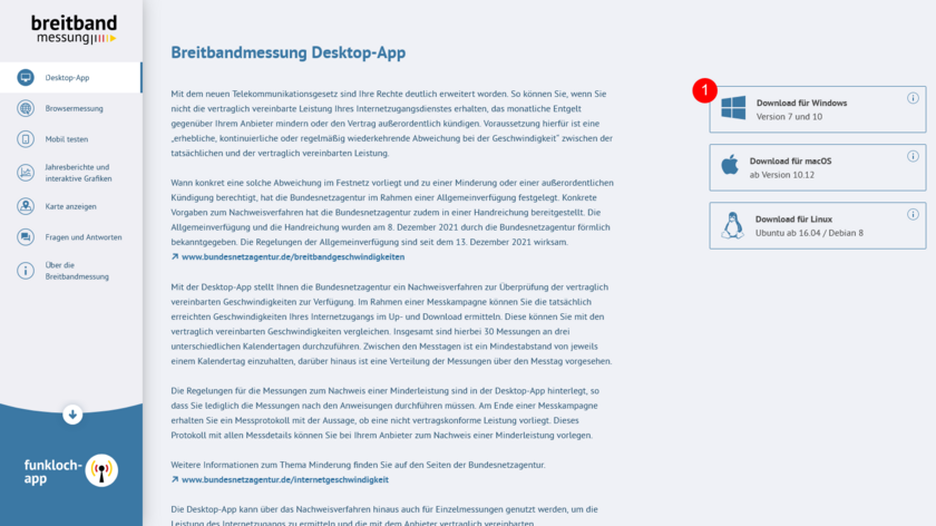 Download zur Desktop App zur Breitbandmessung