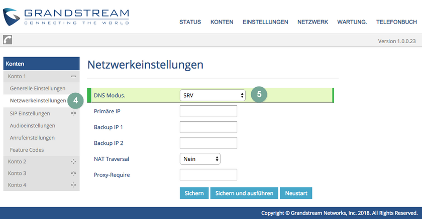 Netzwerkeinstellungen Grandstream GXP1780