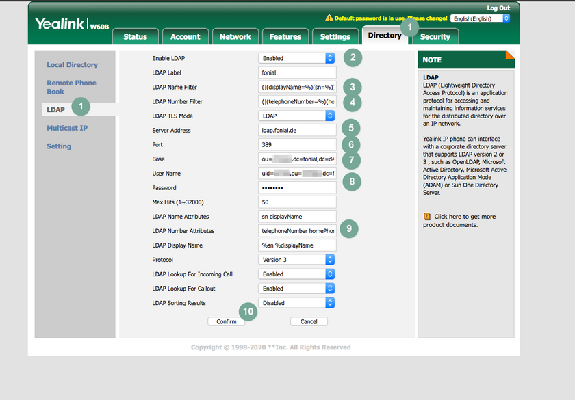 Yealink: LDAP Einstellungen