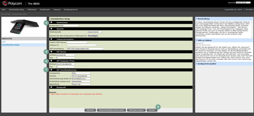 Polycom RealPresence Trio 8800: Manuelle Einstellungen