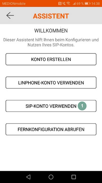 Linphone: SIP-Konto verwenden