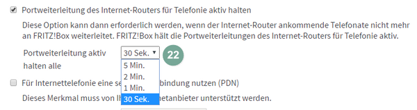 Portweiterleitung in der FritzBox aktiv halten