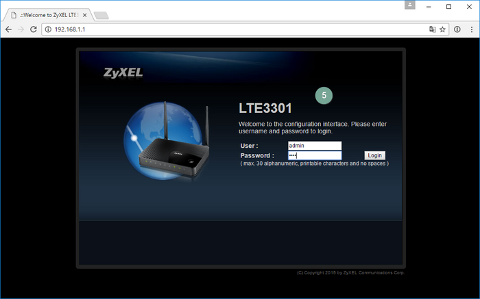 Zyxel Login Seite