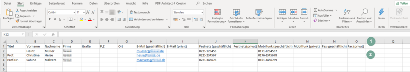 Kontaktimport per CSV: Bei Excel eine Tabelle anlegen