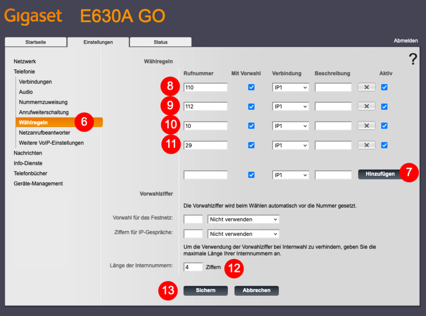 Automatische Vorwahl setzen Gigaset E630