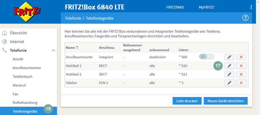 Telefoniegeräte in der FritzBox anlegen