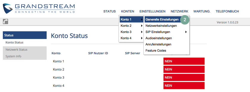 Generelle Einstellungen Grandstream GXP1782