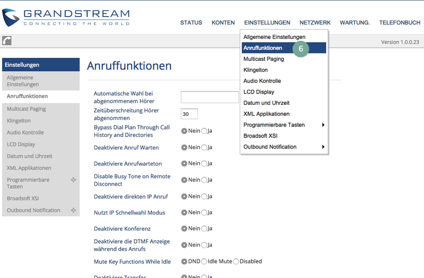 Anruffunktionen Grandstream GXP1782