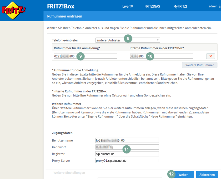 Rufnummern in die FritzBox eintragen