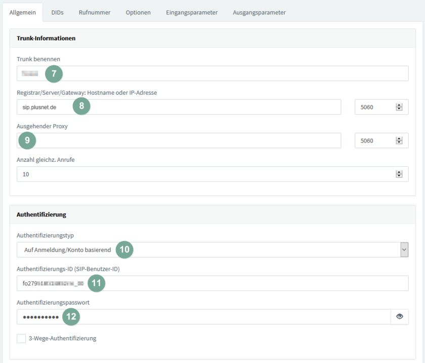 fonial SIP-Zugangsdaten in 3CX eintragen