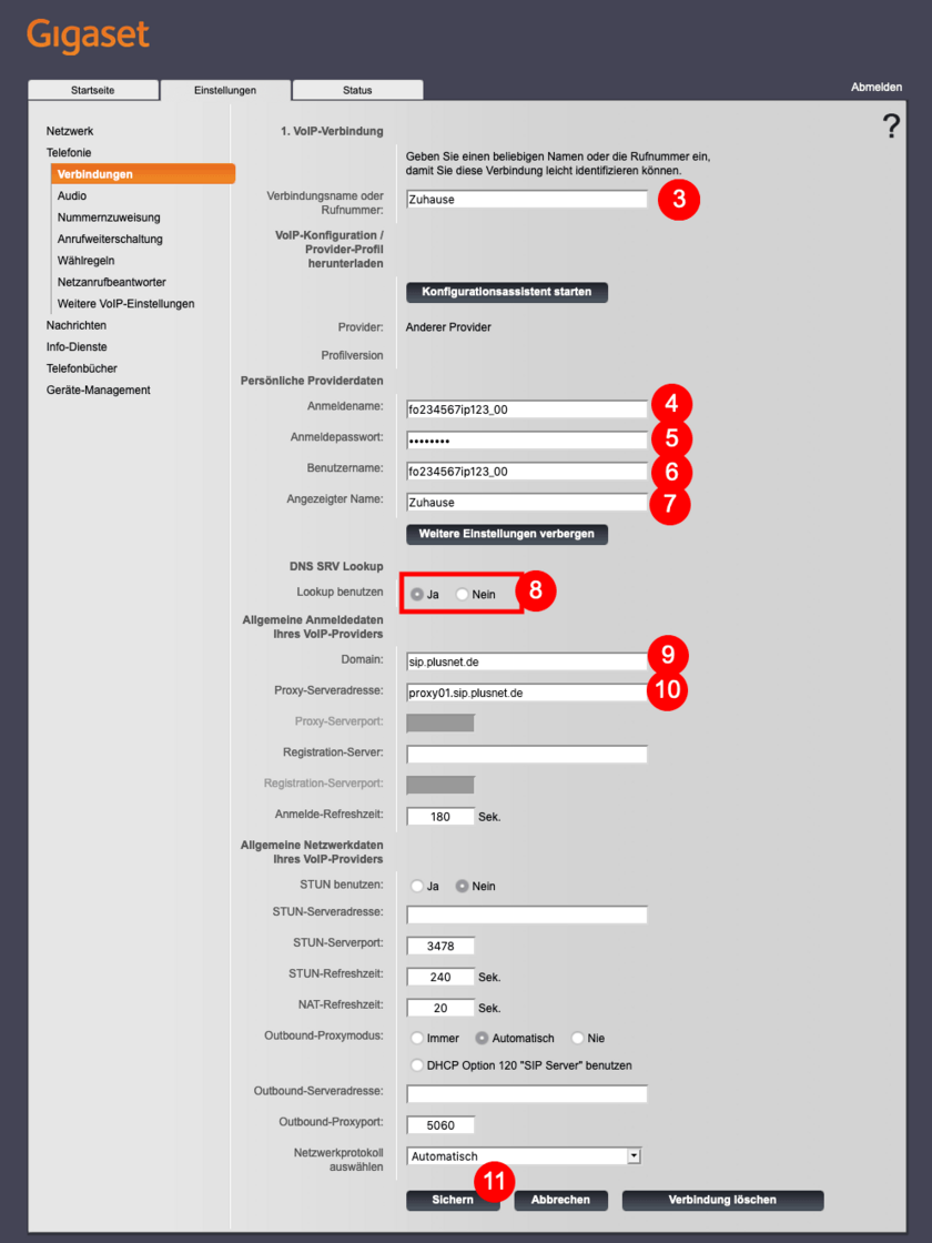 DECT-Basis mit Nutzerdaten einrichten