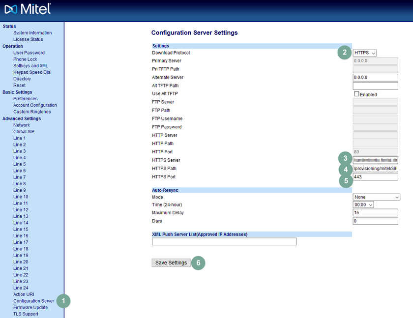 Halbautomatische Konfiguration Mitel 6865i