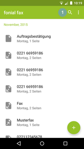 fonial E-Fax-App Suchfunktion