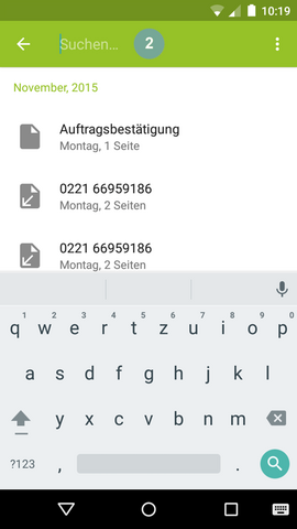 fonial E-Fax-App Öffnen des Suchfeldes