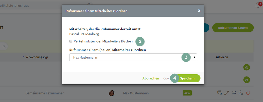Rufnummern einem Mitarbeiter zuordnen Schritt 2