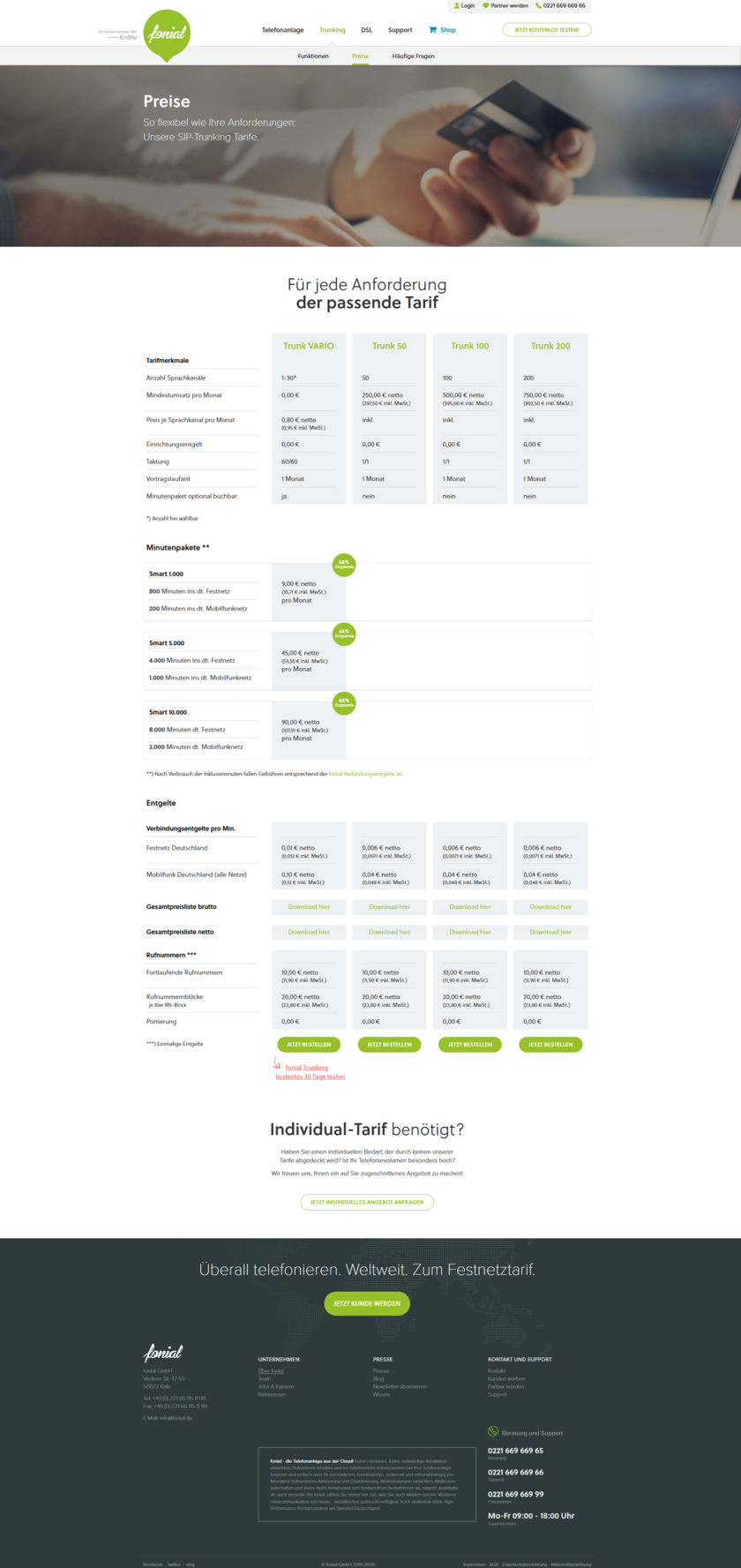 fonial Trunking: Preisliste