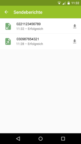 Sendebericht fonial E-Fax-App