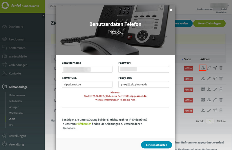 FritzBox Telefonie Nutzerdaten aufrufen