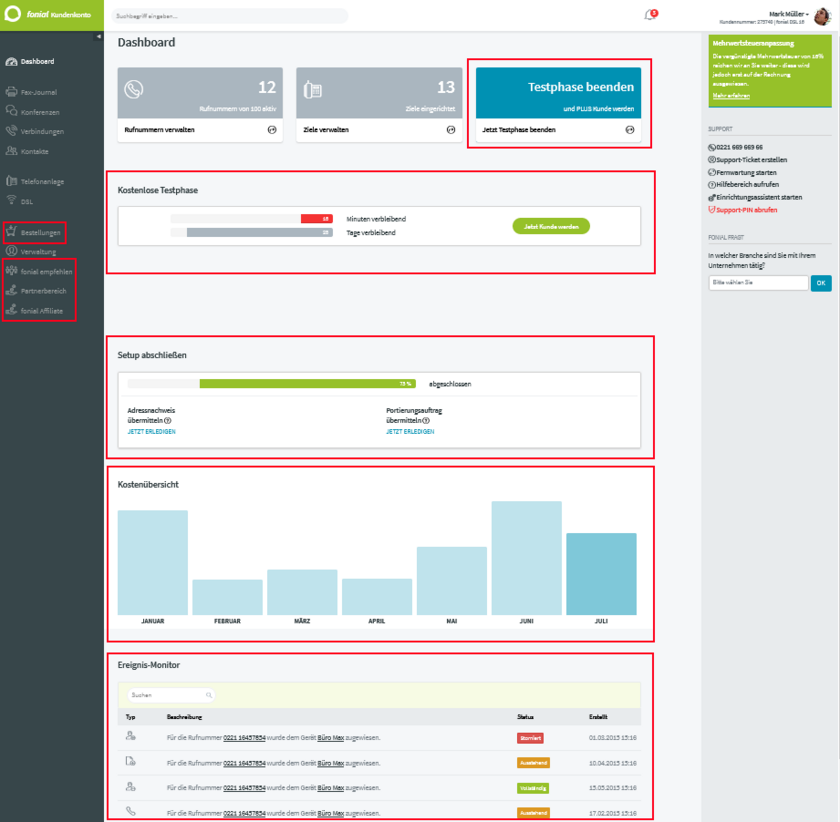 fonial Kundenkonto Dashboard Administrator-Konto 