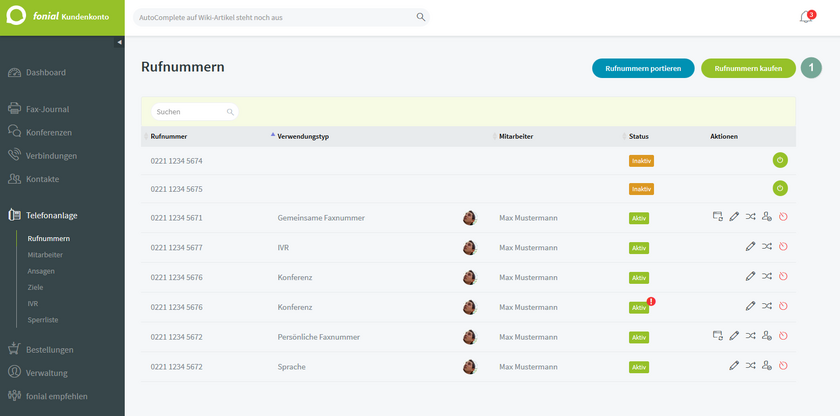 fonial Kundenkonto neue Rufnummern kaufen