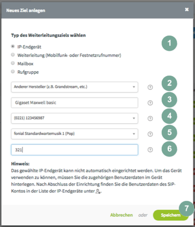 Gigaset Maxwell basic als Ziel anlegen