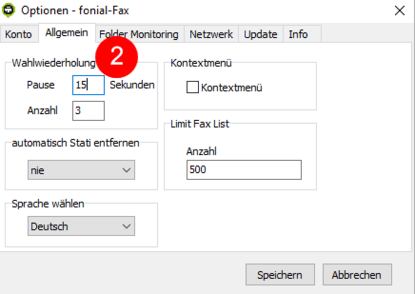 Optionen Faxdruckertreiber Windows