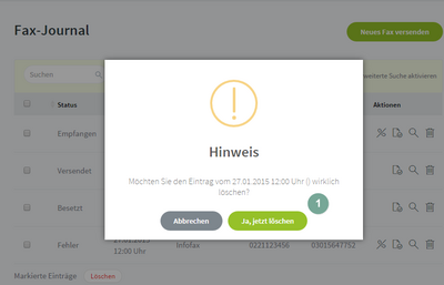 Kundenkonto Fax-Journal Eintrag löschen