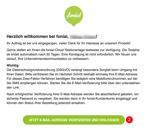 Bestätigung der Anmeldung