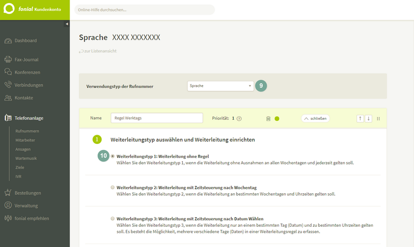 Weiterleitungsziel hinterlegen