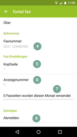 Einstellungen E-Fax-App fonial