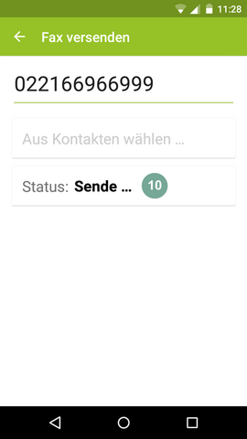 Ansicht fonial E-Fax-App Sendetstatus